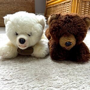 Set of 2 Yomiko Classics White and Brown Bears - Gently Used - Cuddly - Soft
